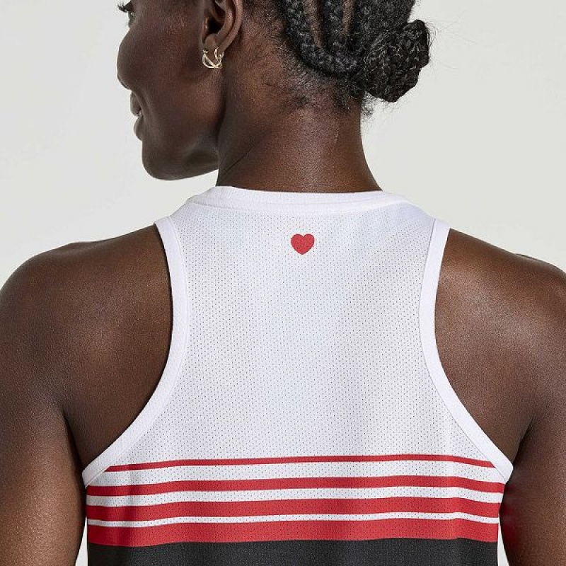 Women's Saucony NYC Stopwatch Singlet Tank Top White / Black | DELBPFS-16