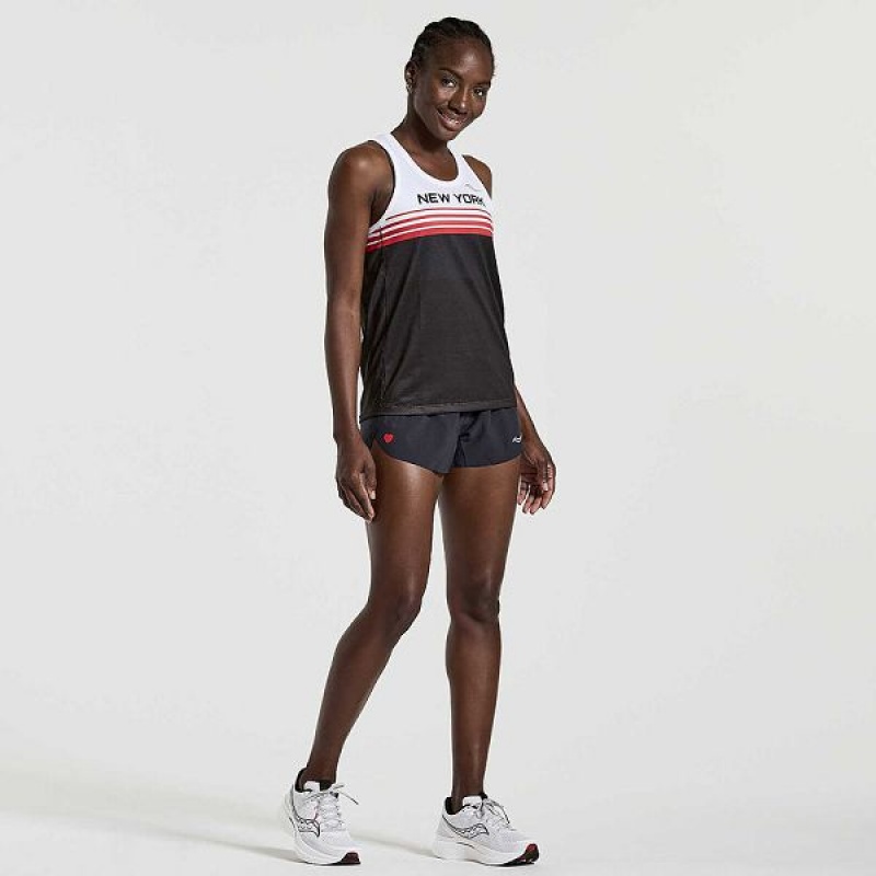 Women's Saucony NYC Stopwatch Singlet Tank Top White / Black | DELBPFS-16