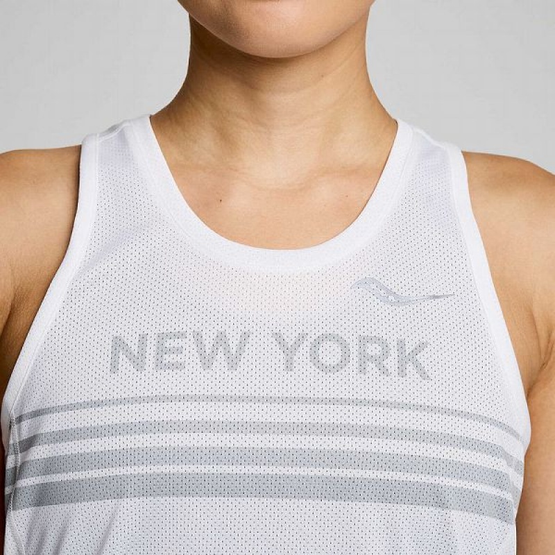 Women's Saucony New York Stopwatch Singlet Tank Top White | ZANEQLT-64