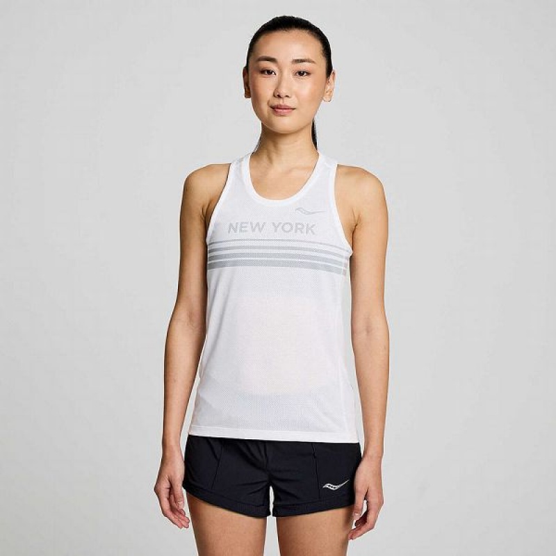 Women\'s Saucony New York Stopwatch Singlet Tank Top White | ZANEQLT-64