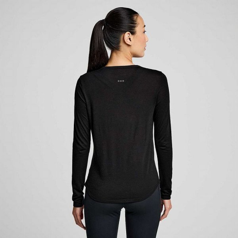 Women's Saucony Peregrine Merino Long Sleeve T Shirts Black | TKNLVPE-16