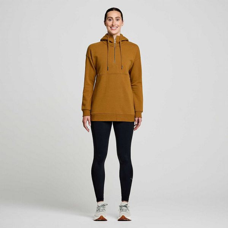 Women's Saucony Recovery Zip Tunic Hoodie Brown | QFWNXCG-73