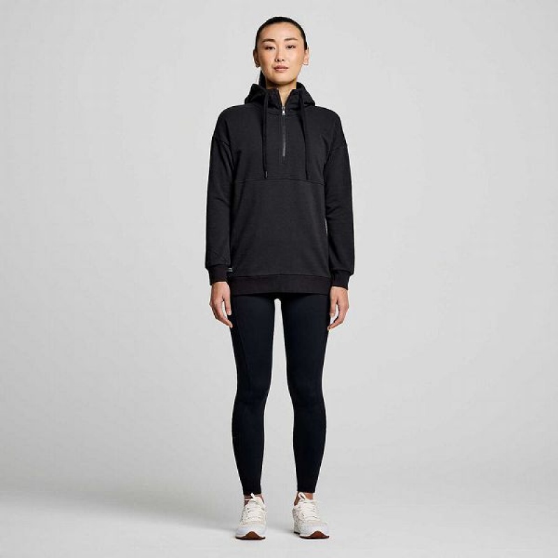 Women's Saucony Recovery Zip Tunic Hoodie Black | EZPYCVX-82