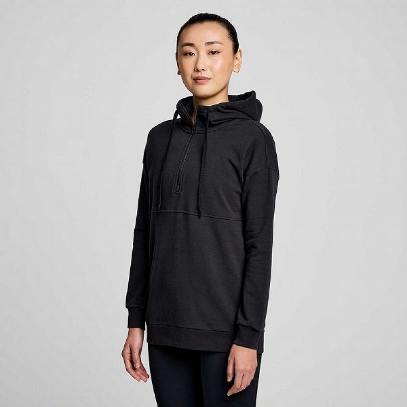 Women\'s Saucony Recovery Zip Tunic Hoodie Black | EZPYCVX-82