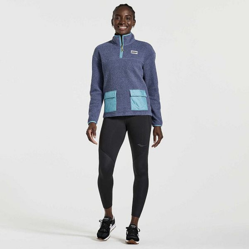 Women's Saucony Rested Sherpa 1/4 Zip Tops Navy | KFPWRBS-48