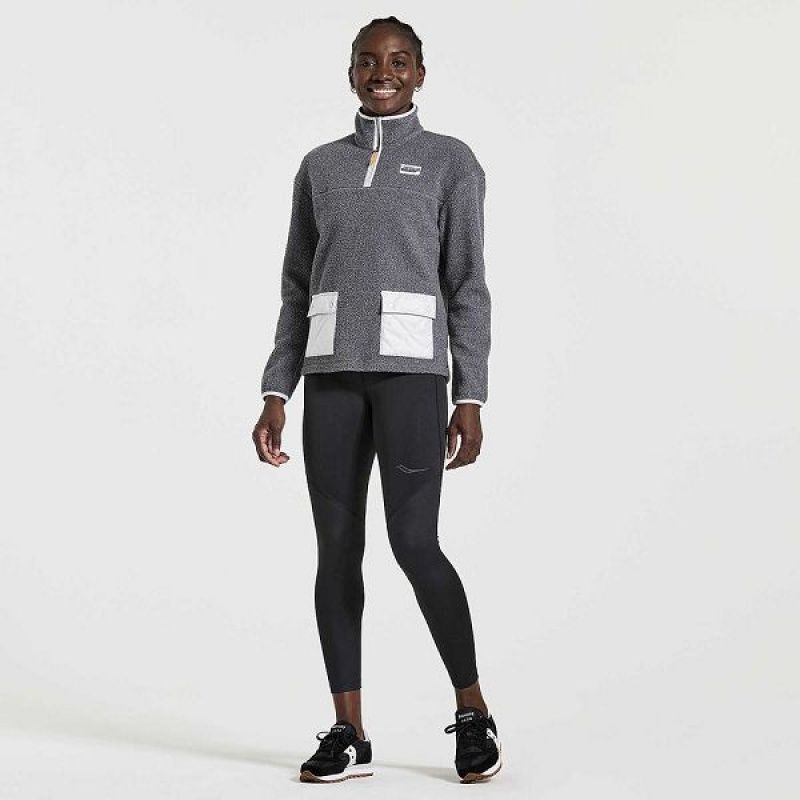 Women's Saucony Rested Sherpa 1/4 Zip Tops Black | CZKXUIV-64