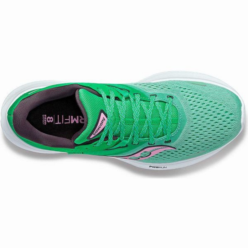 Women's Saucony Ride 16 Running Shoes Green / Pink | WZBYGAX-65