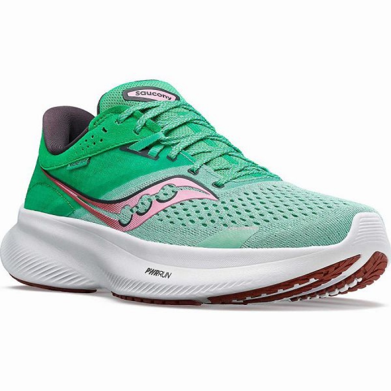 Women's Saucony Ride 16 Running Shoes Green / Pink | WZBYGAX-65