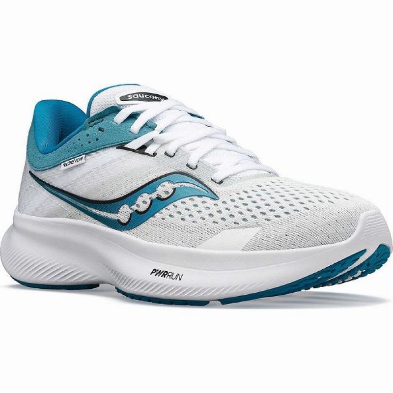 Women's Saucony Ride 16 Running Shoes White / Blue | QRTFADN-54