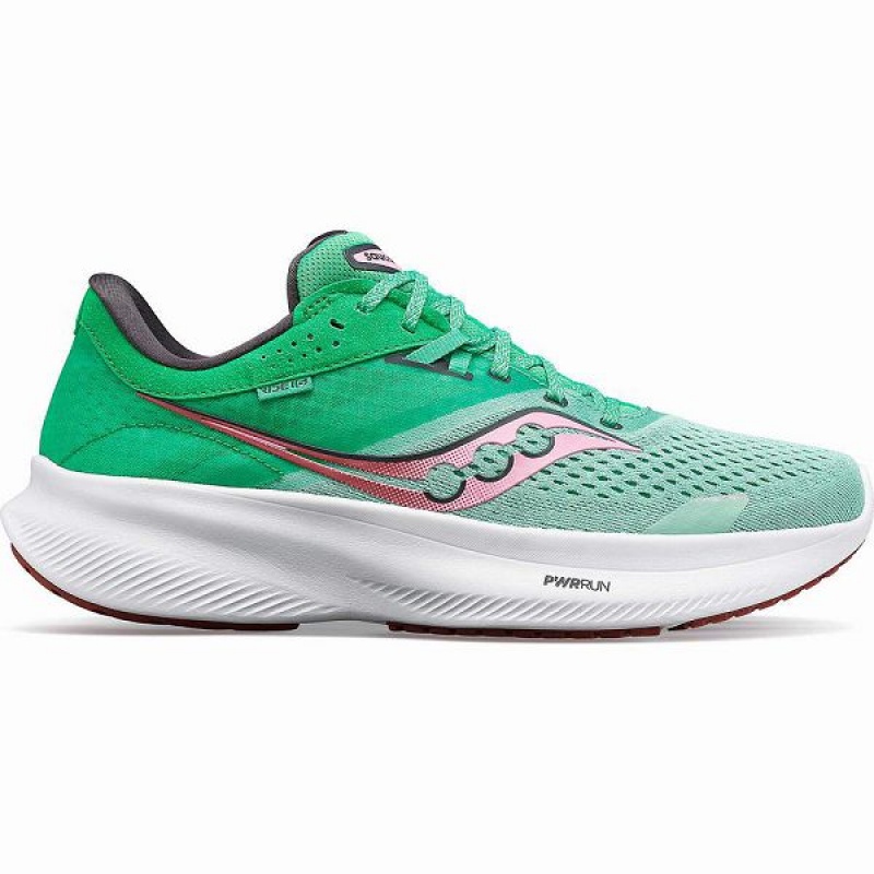 Women\'s Saucony Ride 16 Wide Running Shoes Green / Pink | FHGDQMJ-69