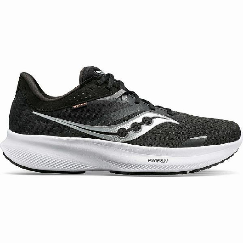 Women\'s Saucony Ride 16 Wide Running Shoes Black / White | ZHNYRJK-81