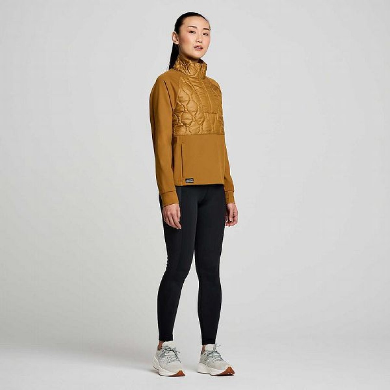 Women's Saucony Solstice Oysterpuff 1/2 Zip Tops Brown | DNGRFJS-05