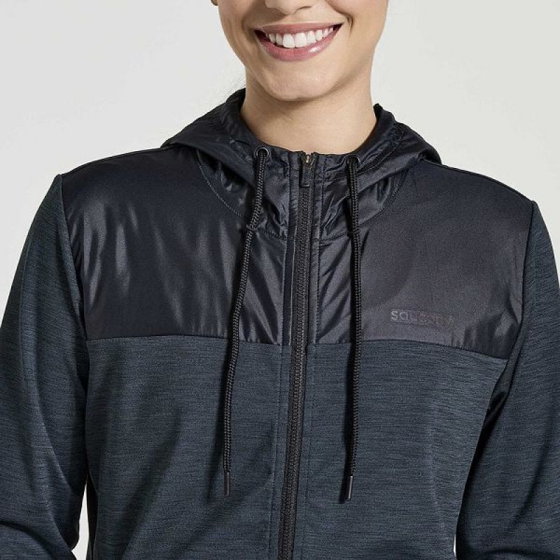 Women's Saucony Solstice Zip Hoody Tops Black | GSEFJQD-78