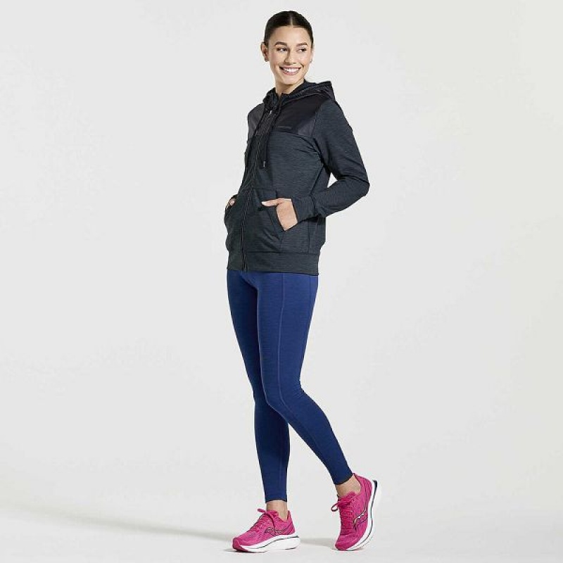 Women's Saucony Solstice Zip Hoody Tops Black | GSEFJQD-78