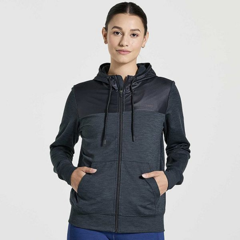 Women\'s Saucony Solstice Zip Hoody Tops Black | GSEFJQD-78