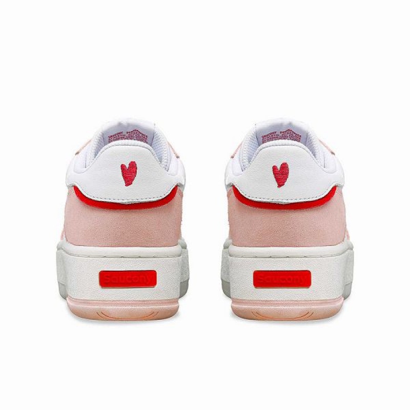 Women's Saucony St. Valentine Jazz Court Platform Sneakers White / Pink | SOKVNDP-75