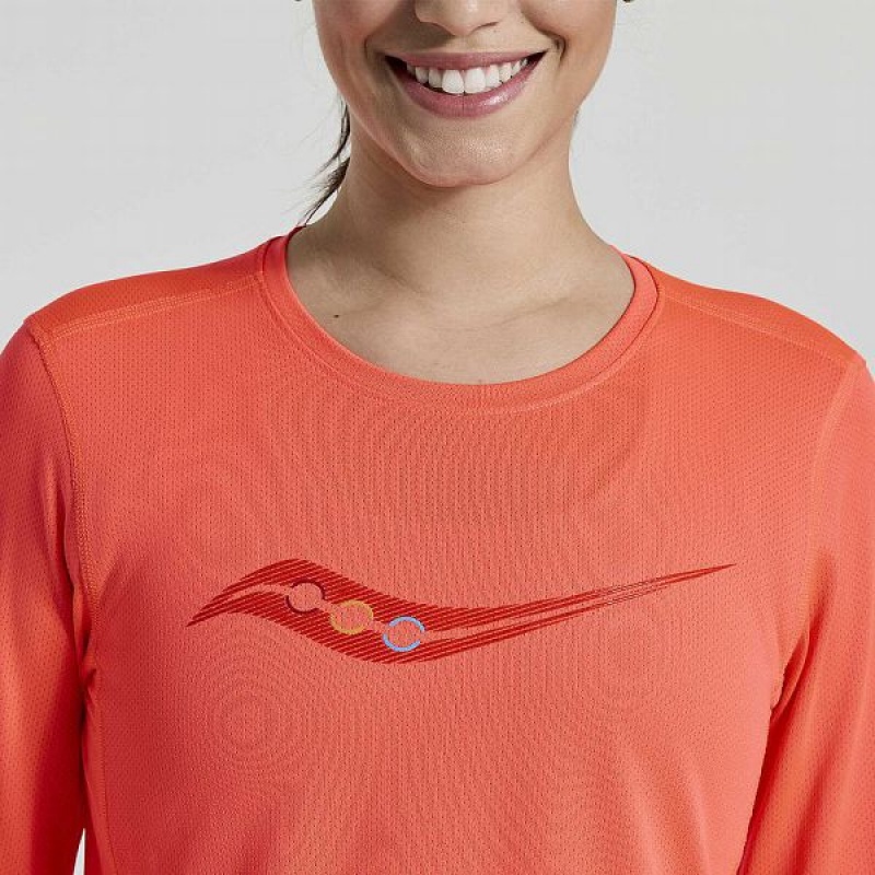 Women's Saucony Stopwatch Graphic Long Sleeve T Shirts Red | GJDNCYZ-09