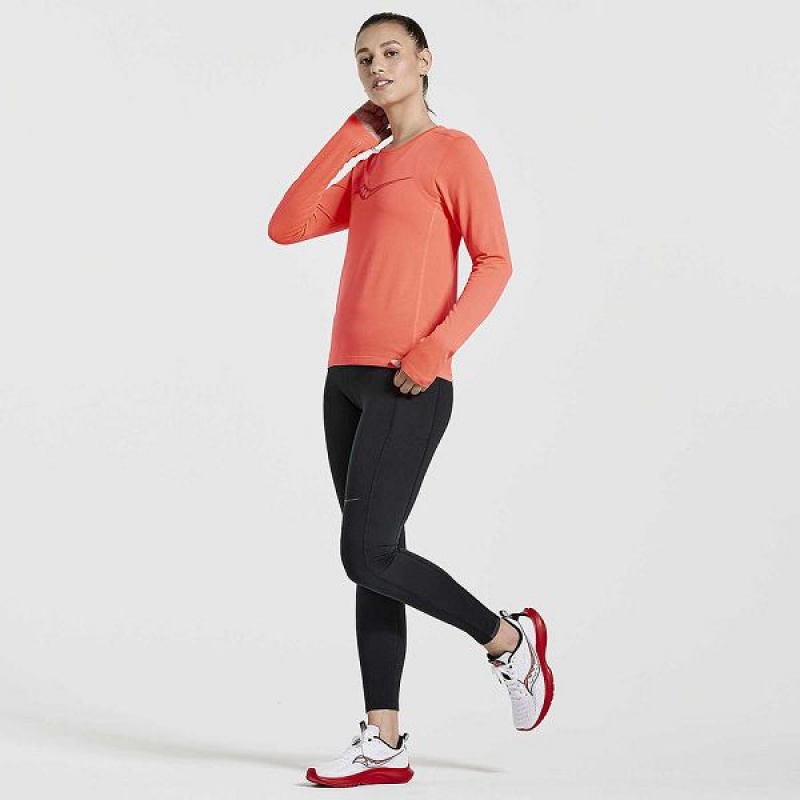 Women's Saucony Stopwatch Graphic Long Sleeve T Shirts Red | GJDNCYZ-09