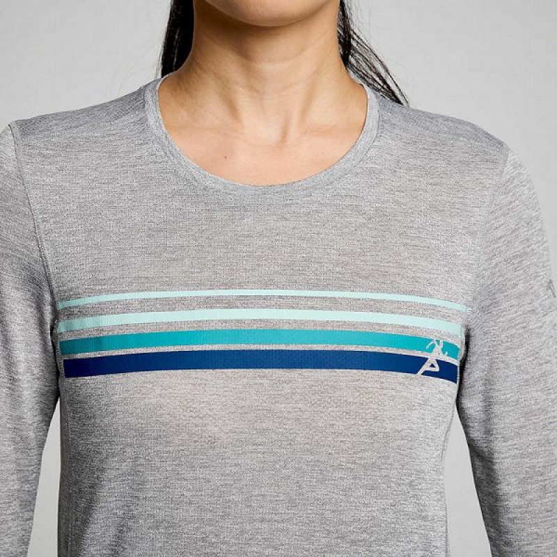 Women's Saucony Stopwatch Graphic Long Sleeve T Shirts Light Grey | CEHDRVS-03