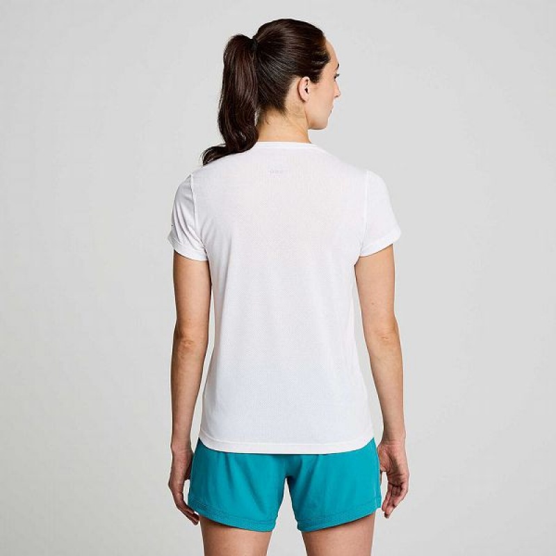 Women's Saucony Stopwatch Graphic Short Sleeve T Shirts White | HMEIKQR-34