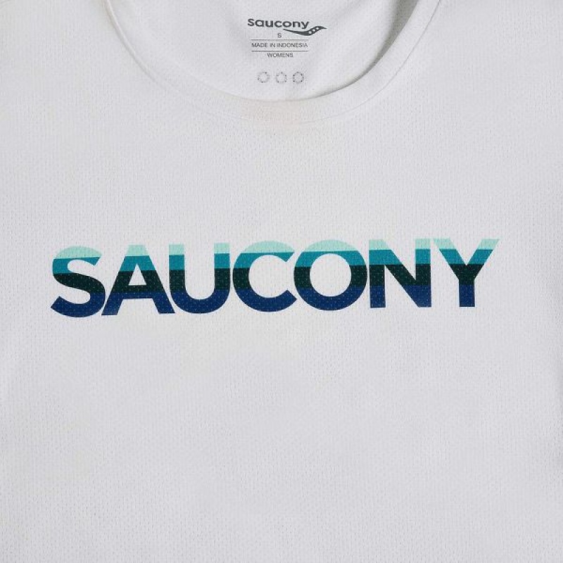 Women's Saucony Stopwatch Graphic Short Sleeve T Shirts White | HMEIKQR-34