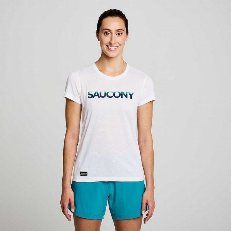 Women\'s Saucony Stopwatch Graphic Short Sleeve T Shirts White | HMEIKQR-34