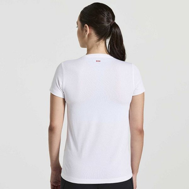 Women's Saucony Stopwatch Graphic Short Sleeve T Shirts White | AETBNKL-18