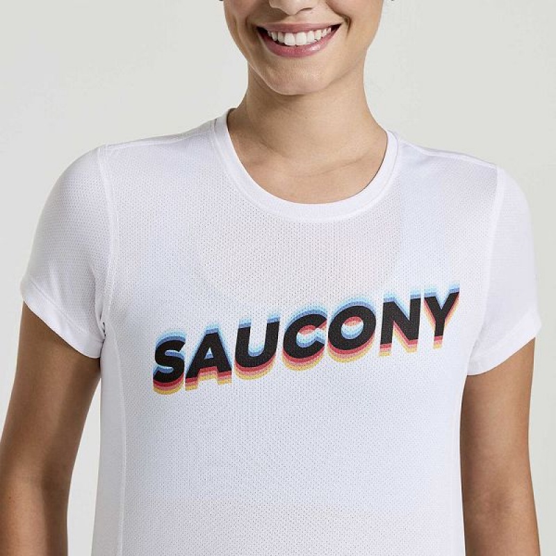 Women's Saucony Stopwatch Graphic Short Sleeve T Shirts White | AETBNKL-18