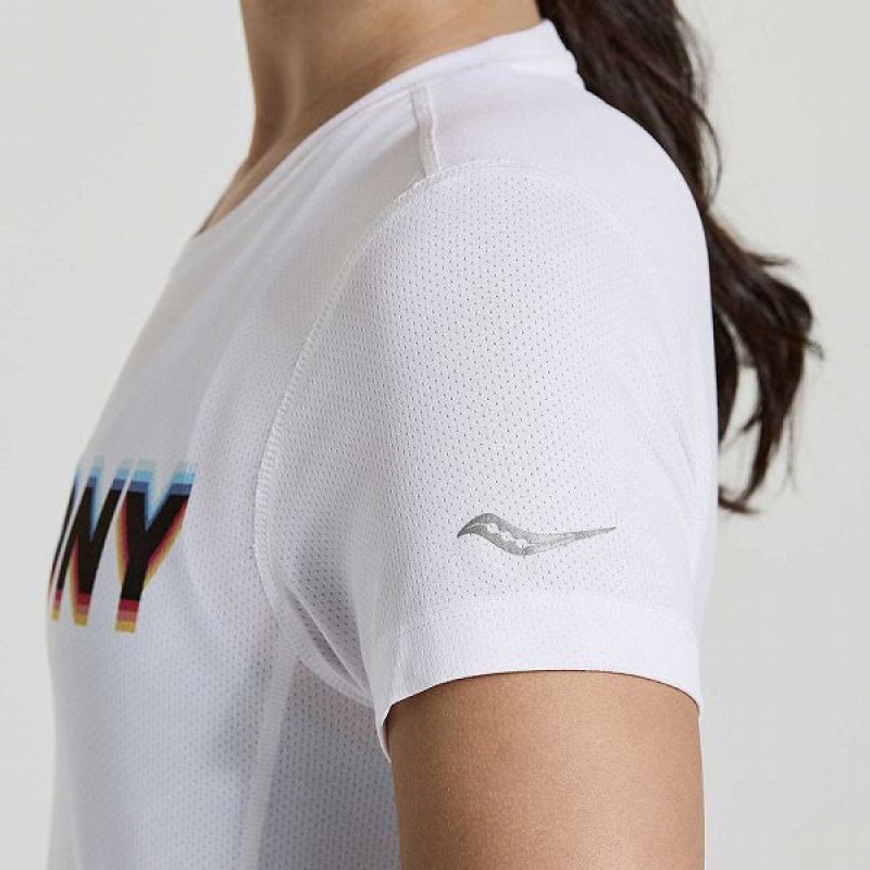 Women's Saucony Stopwatch Graphic Short Sleeve T Shirts White | AETBNKL-18