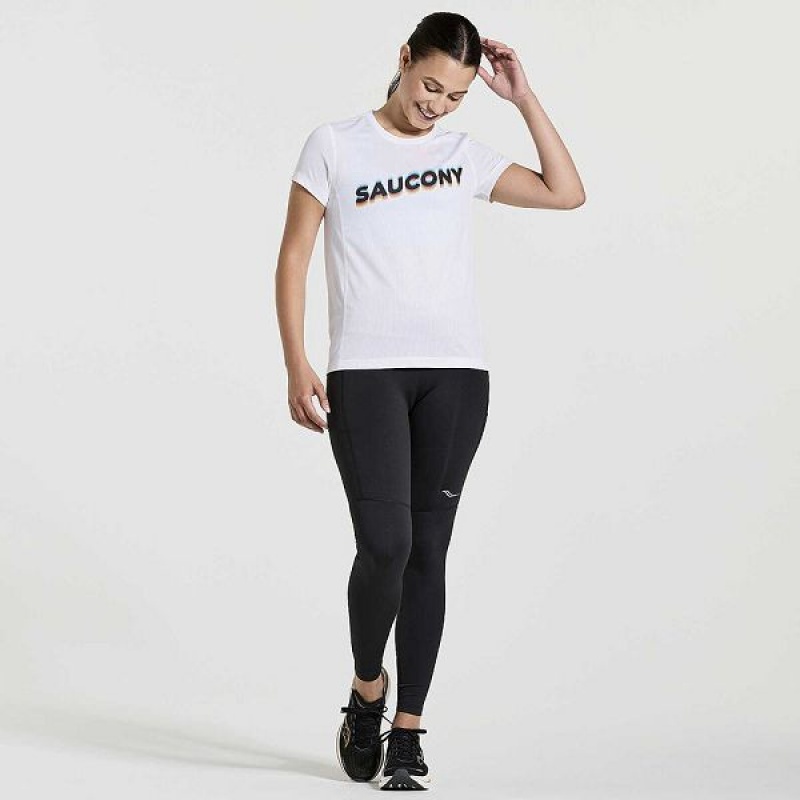 Women's Saucony Stopwatch Graphic Short Sleeve T Shirts White | AETBNKL-18