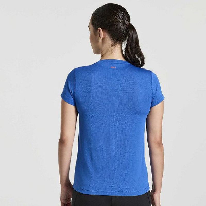 Women's Saucony Stopwatch Graphic Short Sleeve T Shirts Blue | XAVBJLQ-32