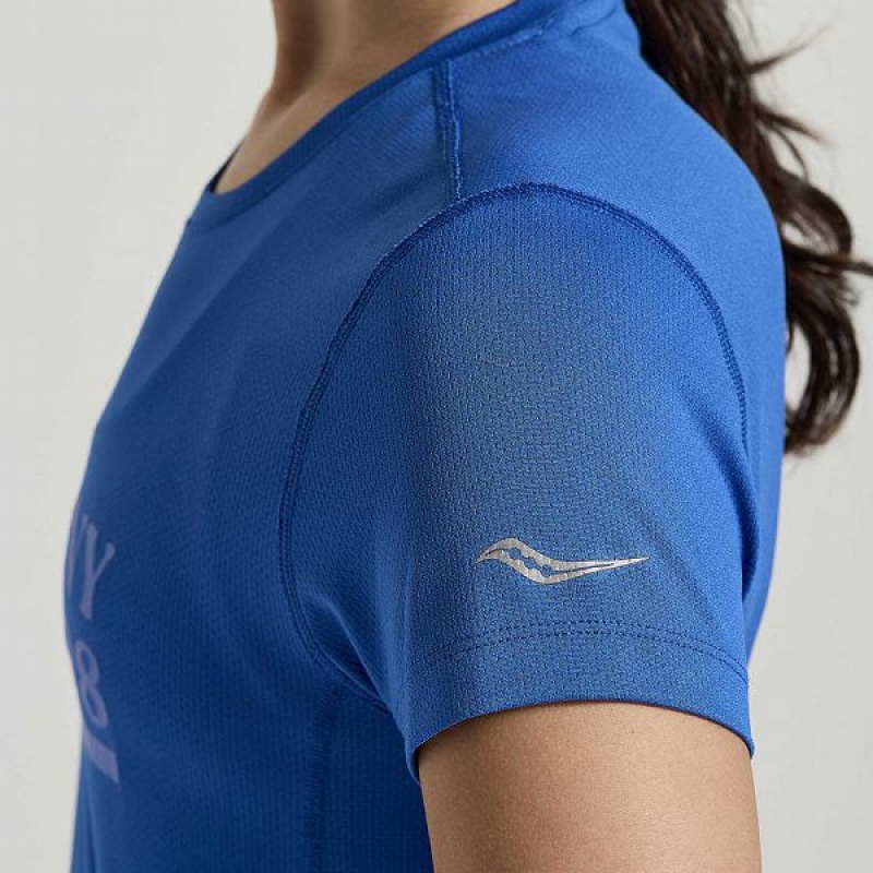 Women's Saucony Stopwatch Graphic Short Sleeve T Shirts Blue | XAVBJLQ-32