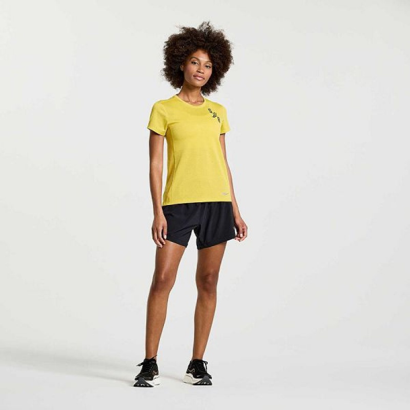 Women's Saucony Stopwatch Graphic Short Sleeve T Shirts Yellow | SBLVMHI-80