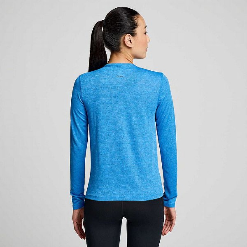 Women's Saucony Stopwatch Long Sleeve T Shirts Blue | NRIBUPJ-48