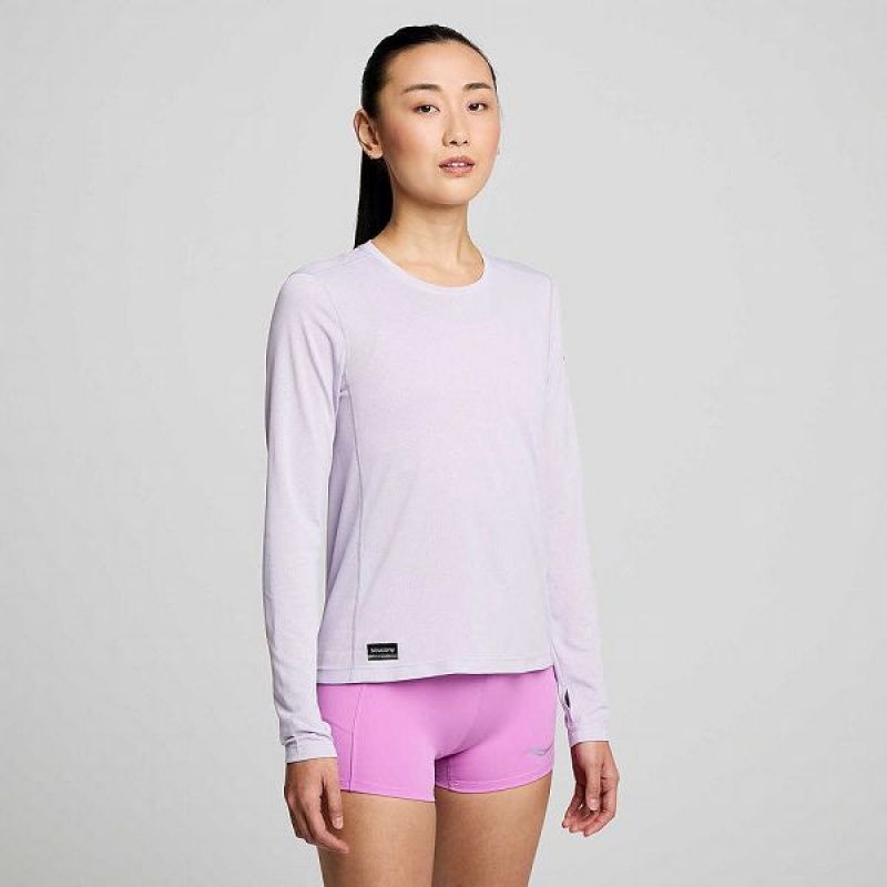 Women's Saucony Stopwatch Long Sleeve T Shirts Purple | BWGQIAH-36