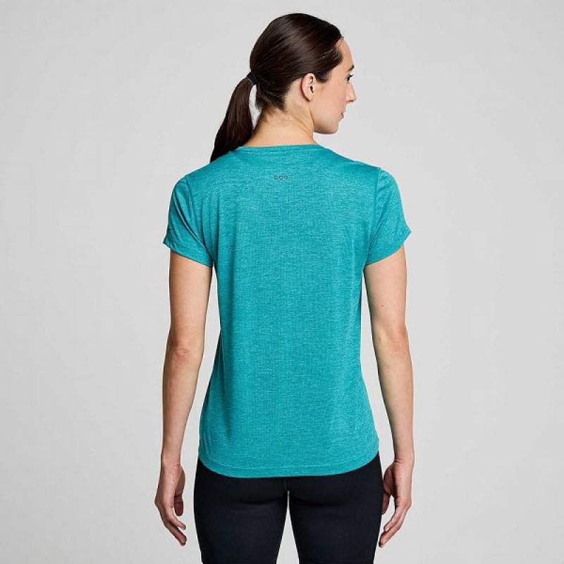 Women's Saucony Stopwatch Short Sleeve T Shirts Turquoise | XFTLRPI-78