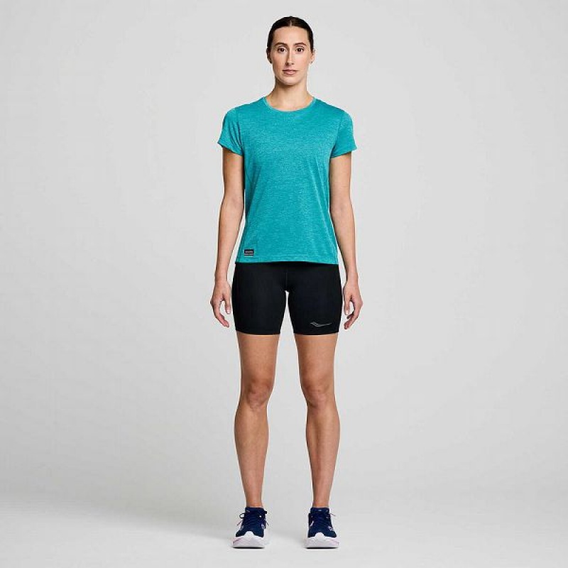 Women's Saucony Stopwatch Short Sleeve T Shirts Turquoise | XFTLRPI-78