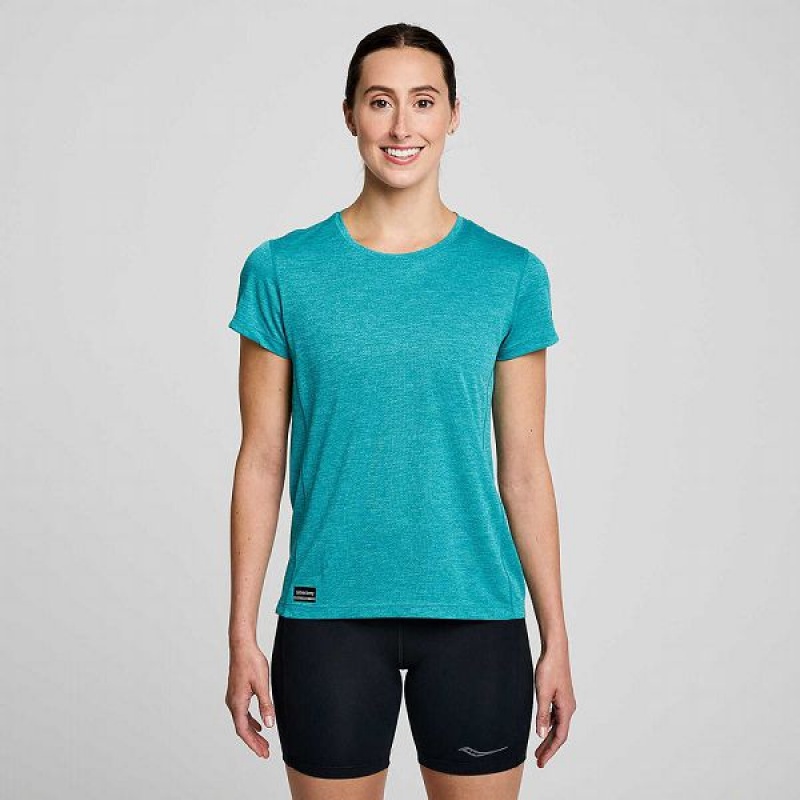 Women\'s Saucony Stopwatch Short Sleeve T Shirts Turquoise | XFTLRPI-78