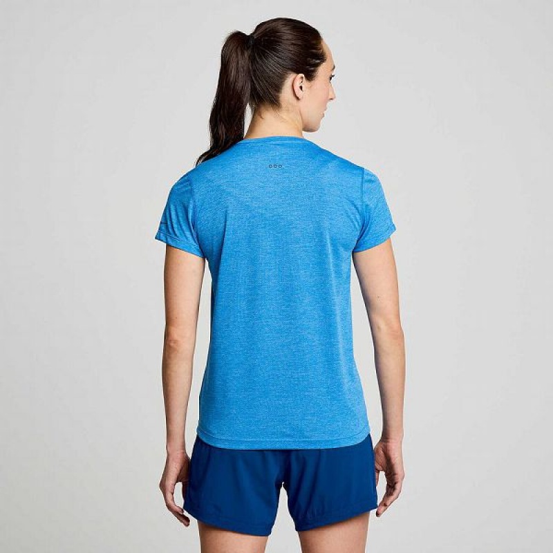 Women's Saucony Stopwatch Short Sleeve T Shirts Blue | DGQCIRW-46