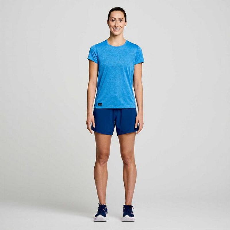 Women's Saucony Stopwatch Short Sleeve T Shirts Blue | DGQCIRW-46