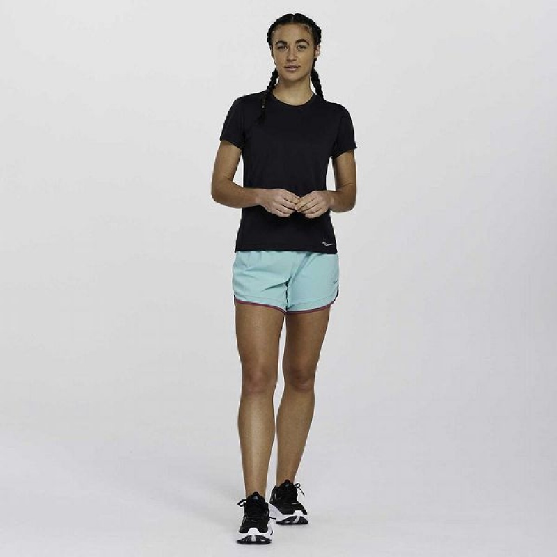 Women's Saucony Stopwatch Short Sleeve T Shirts Black | IRSJVDK-72