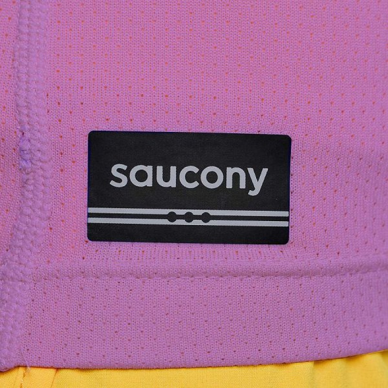 Women's Saucony Stopwatch Short Sleeve T Shirts Purple | NPQVKXU-20