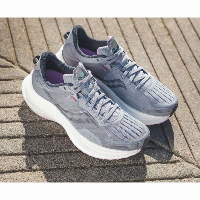 Women's Saucony Tempus Running Shoes Grey / Pink | CBWSVTE-17