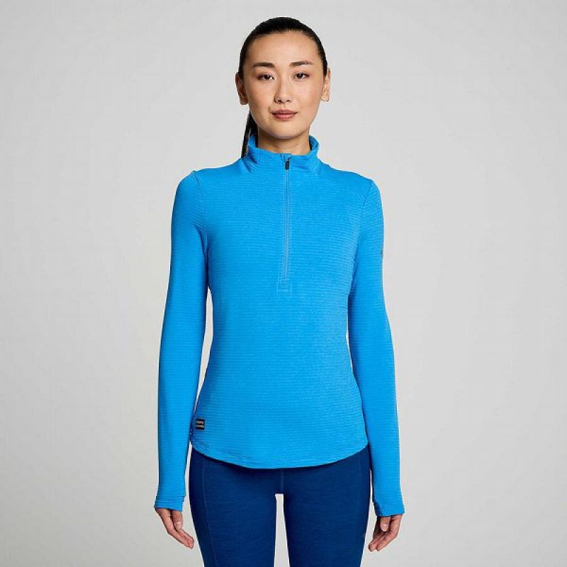 Women\'s Saucony Triumph 3D 1/2 Zip Tops Blue | ZJYDMXA-57