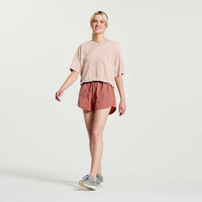 Women's Saucony Unwind Crop Short Sleeve T Shirts Rose | XHNVIAG-23