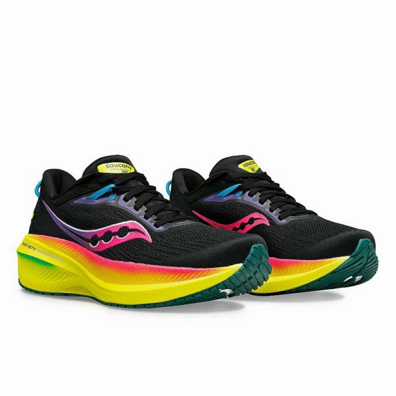 Women's Saucony X Sweaty Betty Triumph 21 Running Shoes Black / Pink | UTQSRMW-40